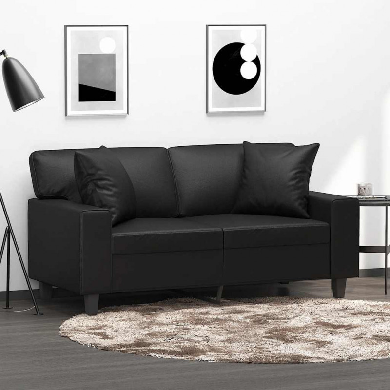 2-osobowa sofa z poduszkami, czarna, 120 cm, sztuczna skóra