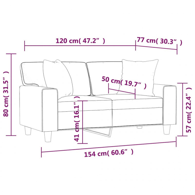 2-osobowa sofa z poduszkami, czarna, 120 cm, sztuczna skóra
