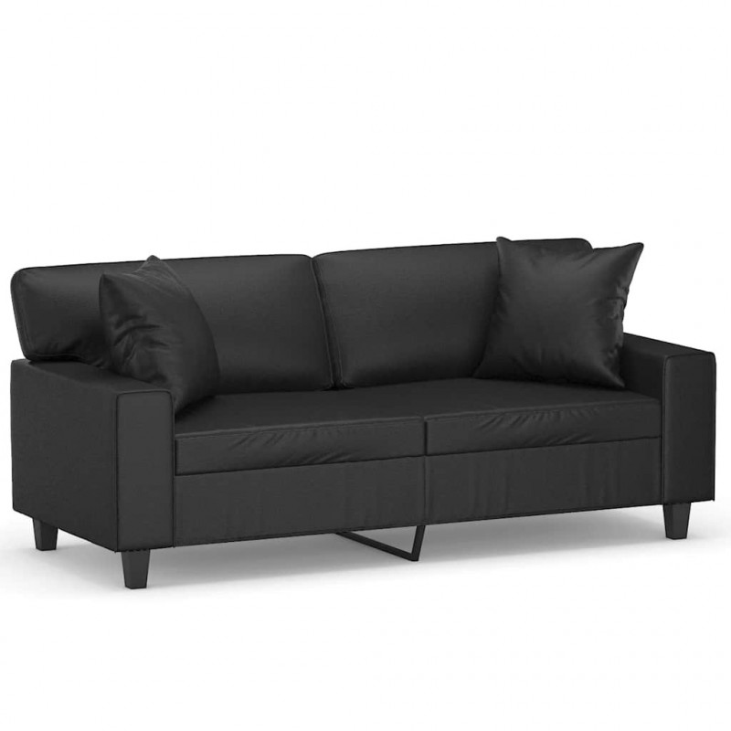 2-osobowa sofa z poduszkami, czarna, 140 cm, sztuczna skóra