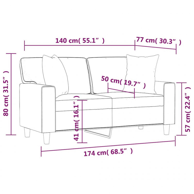 2-osobowa sofa z poduszkami, czarna, 140 cm, sztuczna skóra