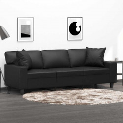 3-osobowa sofa z poduszkami, czarna, 180 cm, sztuczna skóra