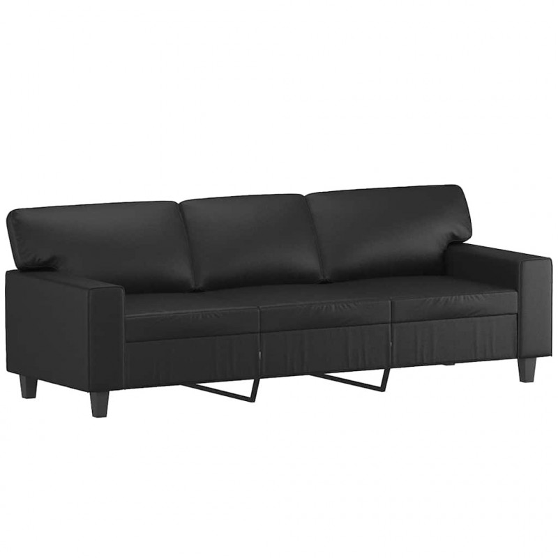 3-osobowa sofa z poduszkami, czarna, 180 cm, sztuczna skóra