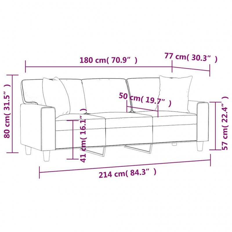 3-osobowa sofa z poduszkami, czarna, 180 cm, sztuczna skóra