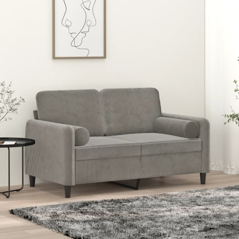 2-osobowa sofa z poduszkami, jasnoszara, 120 cm, aksamit