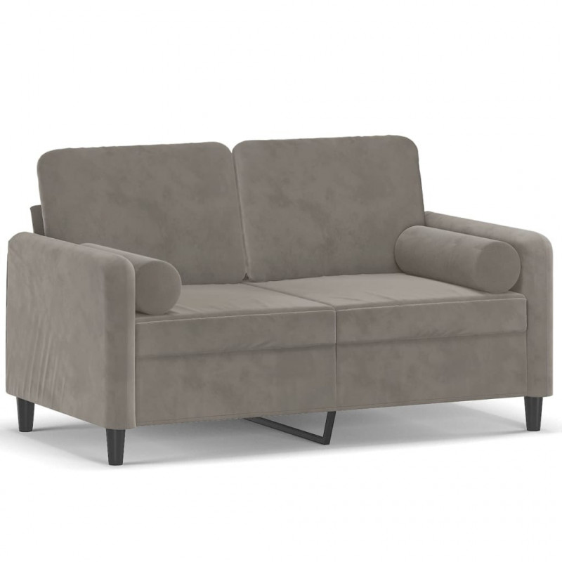 2-osobowa sofa z poduszkami, jasnoszara, 120 cm, aksamit