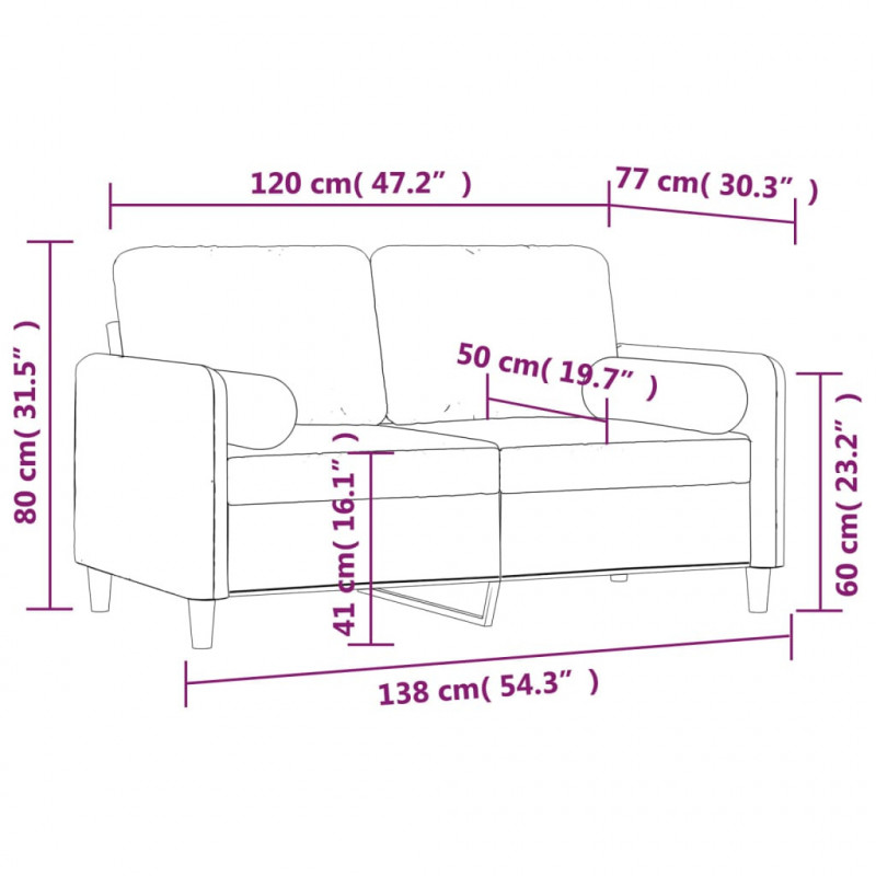 2-osobowa sofa z poduszkami, jasnoszara, 120 cm, aksamit