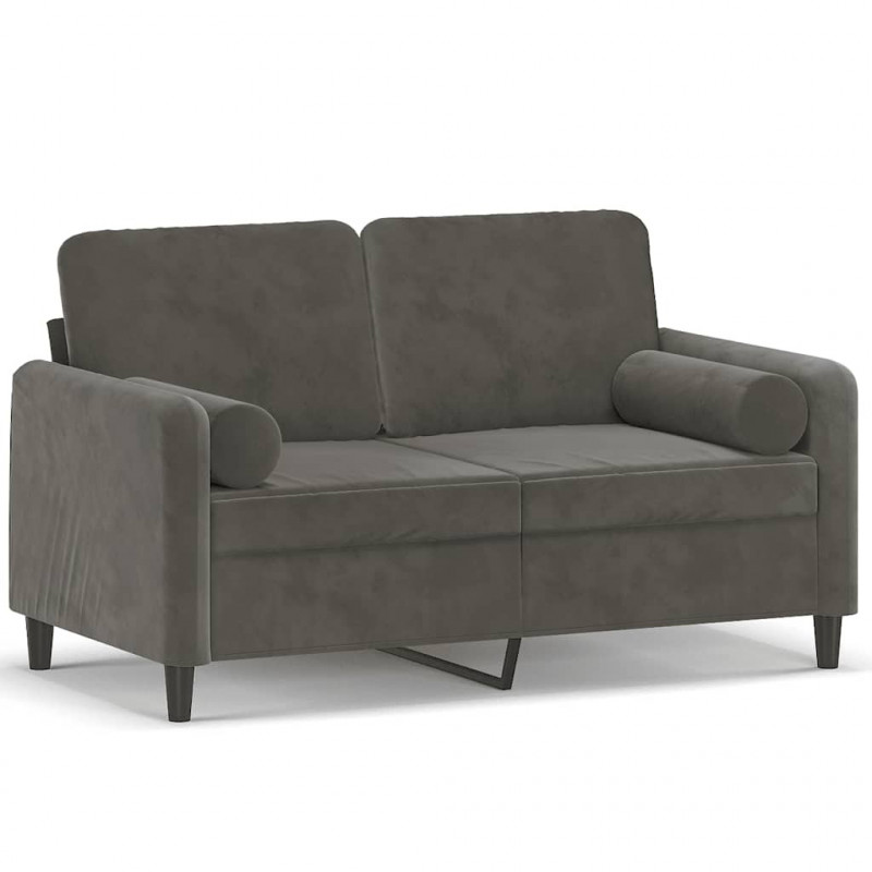 2-osobowa sofa z poduszkami, ciemnoszara, 120 cm, aksamit