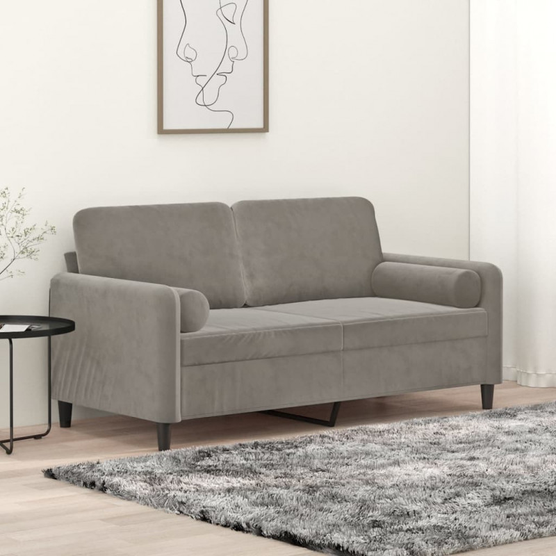 2-osobowa sofa z poduszkami, jasnoszara, 140 cm, aksamit