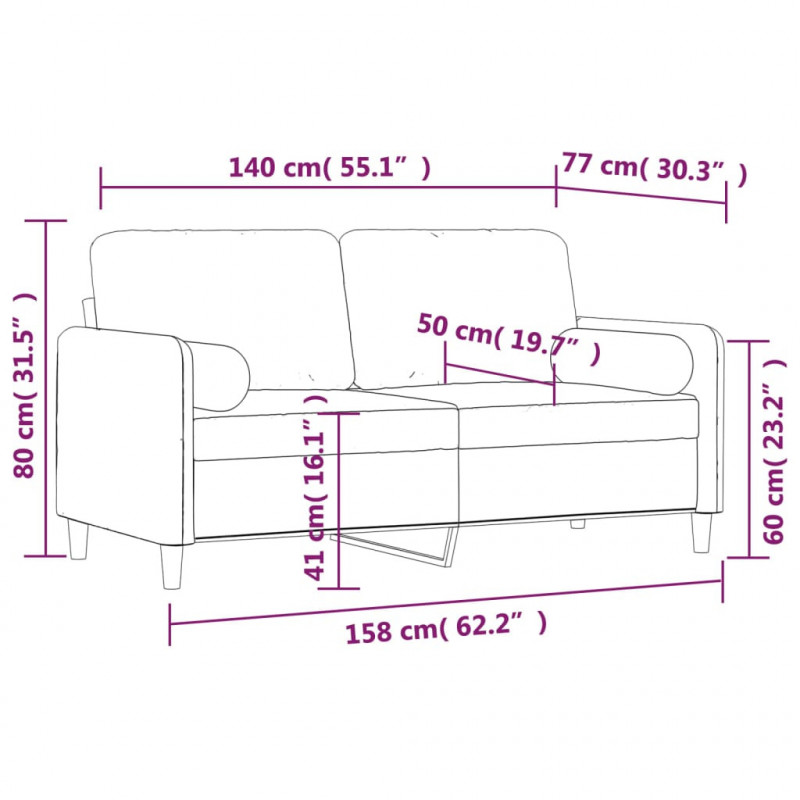 2-osobowa sofa z poduszkami, jasnoszara, 140 cm, aksamit