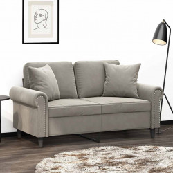 2-osobowa sofa z poduszkami, jasnoszara, 120 cm, aksamit