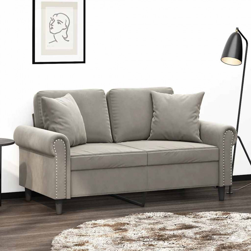 2-osobowa sofa z poduszkami, jasnoszara, 120 cm, aksamit
