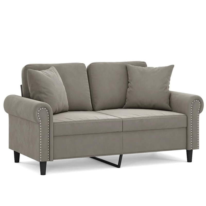 2-osobowa sofa z poduszkami, jasnoszara, 120 cm, aksamit