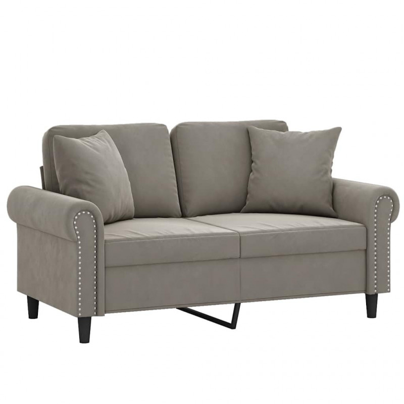 2-osobowa sofa z poduszkami, jasnoszara, 120 cm, aksamit