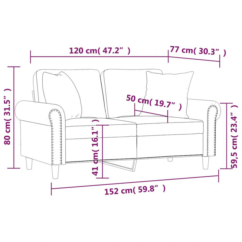2-osobowa sofa z poduszkami, jasnoszara, 120 cm, aksamit
