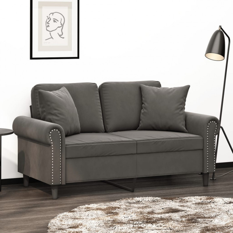 2-osobowa sofa z poduszkami, ciemnoszara, 120 cm, aksamit