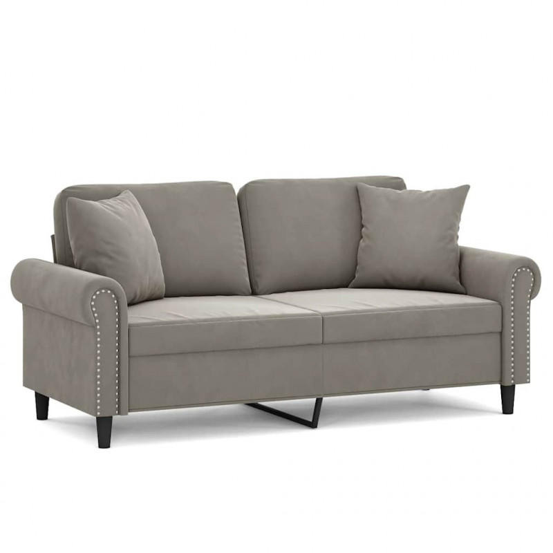 2-osobowa sofa z poduszkami, jasnoszara, 140 cm, aksamit