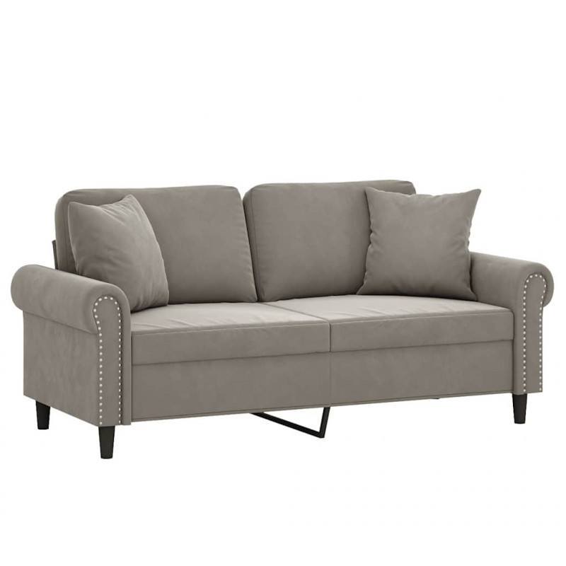 2-osobowa sofa z poduszkami, jasnoszara, 140 cm, aksamit
