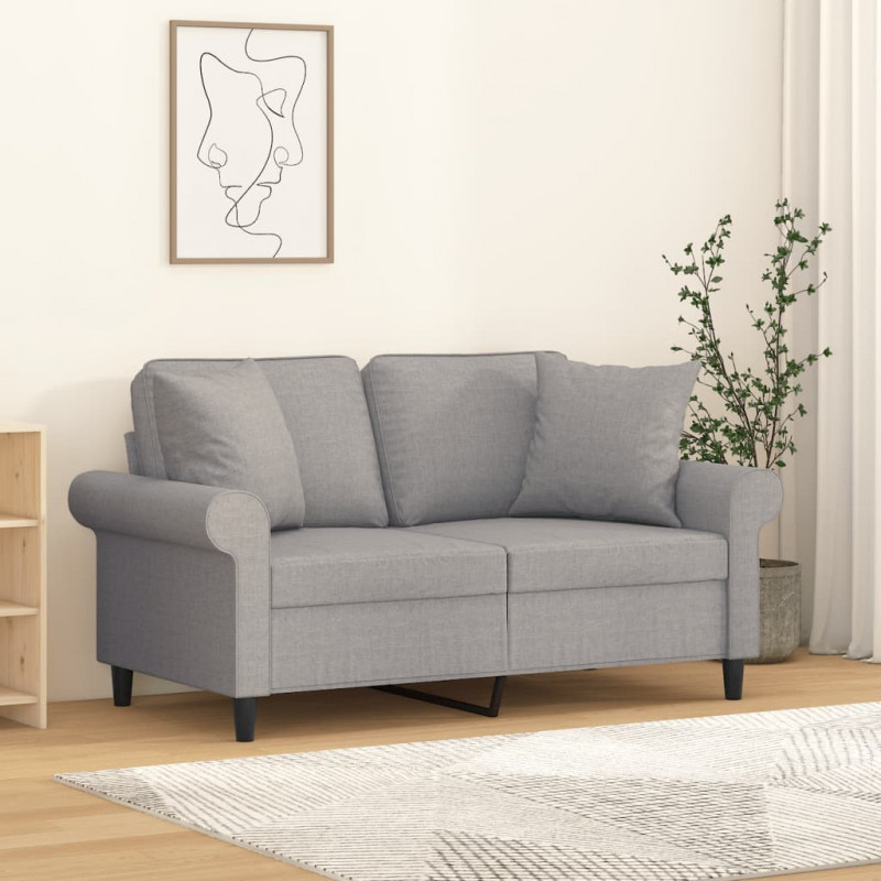 2-osobowa sofa z poduszkami, jasnoszara, 120 cm, tkanina