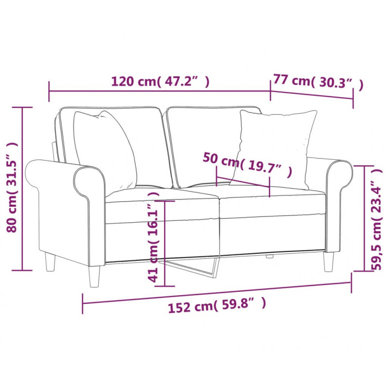 2-osobowa sofa z poduszkami, jasnoszara, 120 cm, tkanina