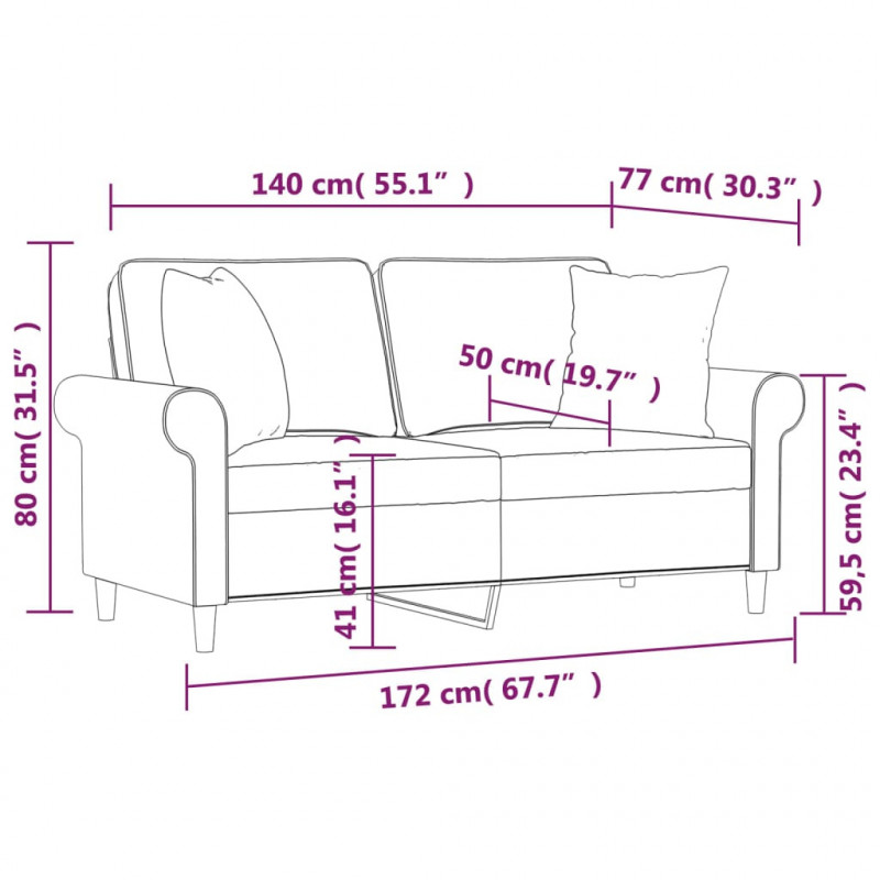 2-osobowa sofa wypoczynkowa z poduszkami, ciemnoszara, 140 cm