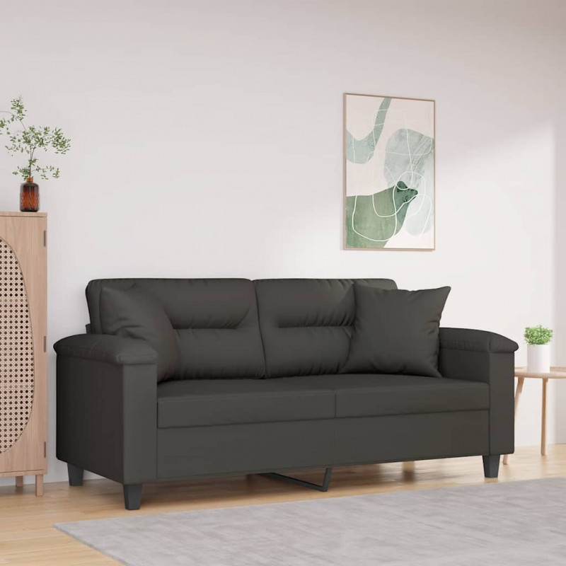 2-osobowa sofa z poduszkami, ciemnoszara, 140 cm, mikrofibra