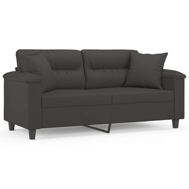 2-osobowa sofa z poduszkami, ciemnoszara, 140 cm, mikrofibra