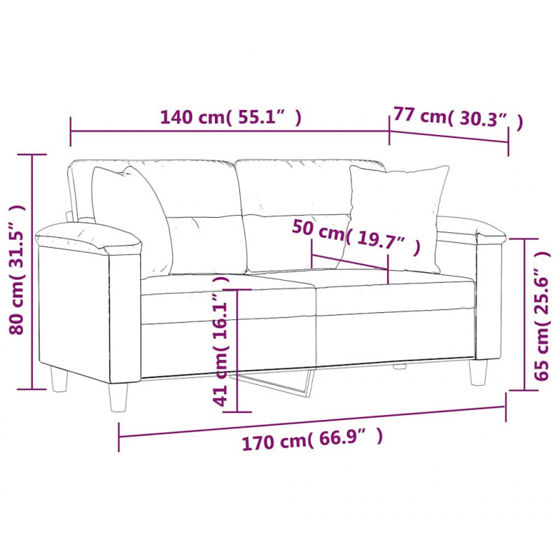 2-osobowa sofa z poduszkami, ciemnoszara, 140 cm, mikrofibra