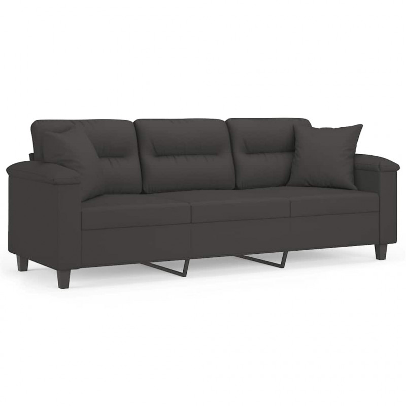 3-osobowa sofa z poduszkami, ciemnoszara, 180 cm, mikrofibra