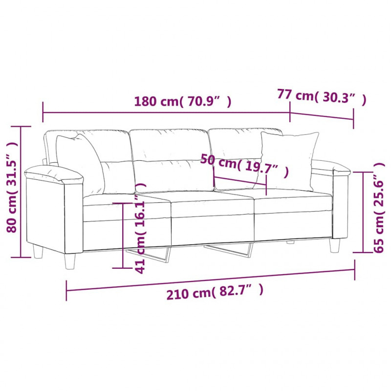 3-osobowa sofa z poduszkami, ciemnoszara, 180 cm, mikrofibra