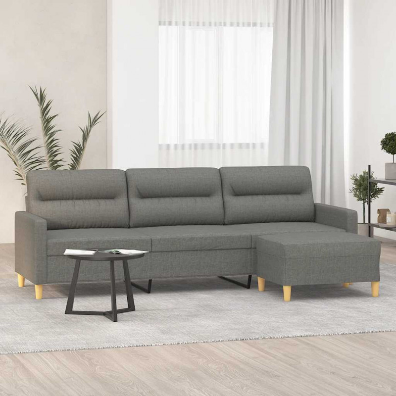 3-osobowa sofa z podnóżkiem, ciemnoszara, 210 cm, tkaniną