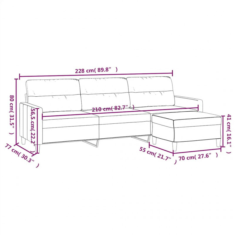 3-osobowa sofa z podnóżkiem, ciemnoszara, 210 cm, tkaniną