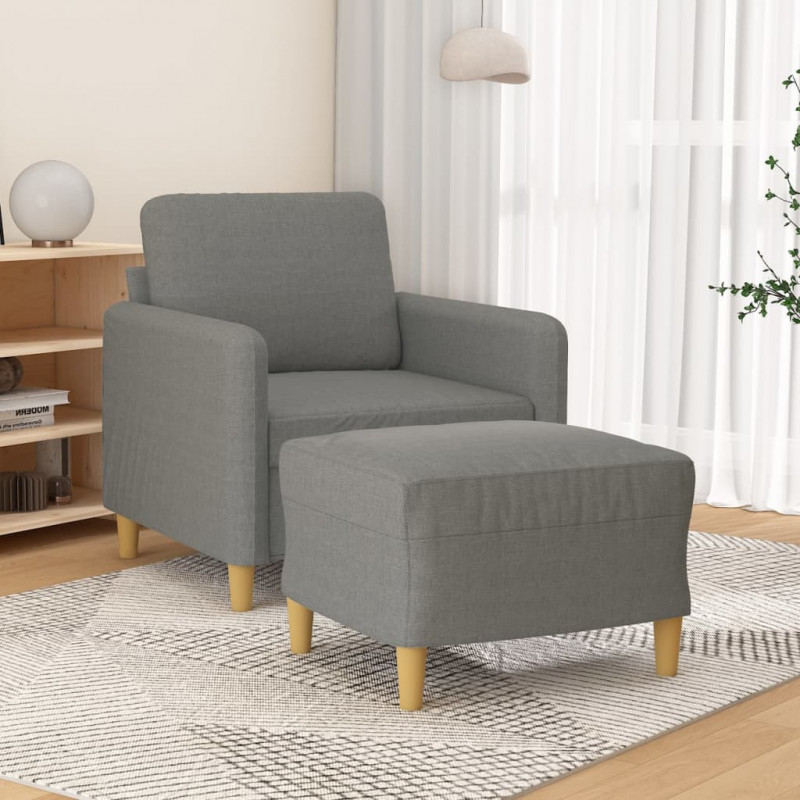 Fotel z podnóżkiem, ciemnoszary, 60 cm, obity tkaniną