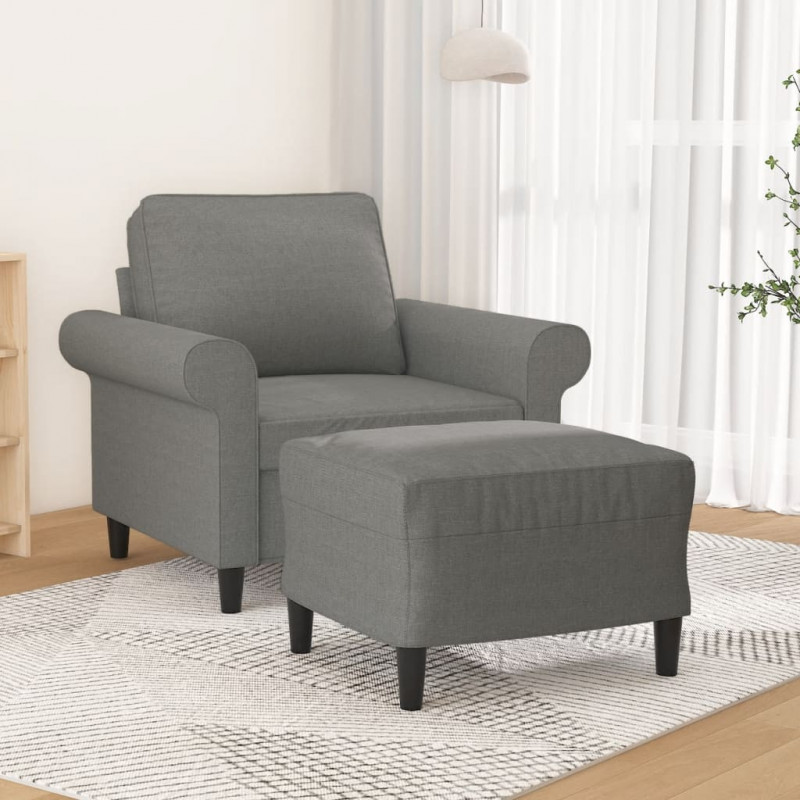 Fotel z podnóżkiem, ciemnoszary, 60 cm, obity tkaniną