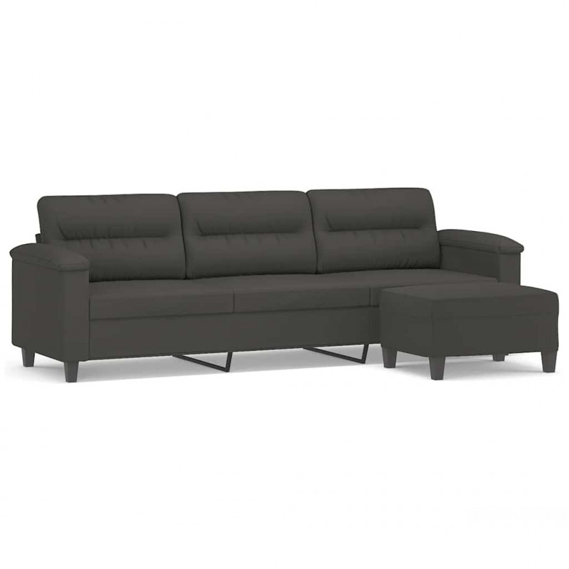 3-os. sofa z podnóżkiem, ciemnoszara, 210 cm, obita mikrofibrą