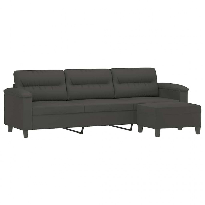 3-os. sofa z podnóżkiem, ciemnoszara, 210 cm, obita mikrofibrą