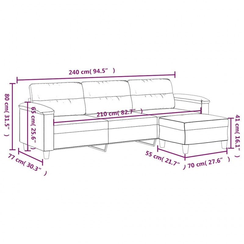 3-os. sofa z podnóżkiem, ciemnoszara, 210 cm, obita mikrofibrą