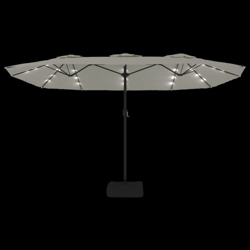 Podwójny parasol ogrodowy z LED, piaskowy, 449x245 cm