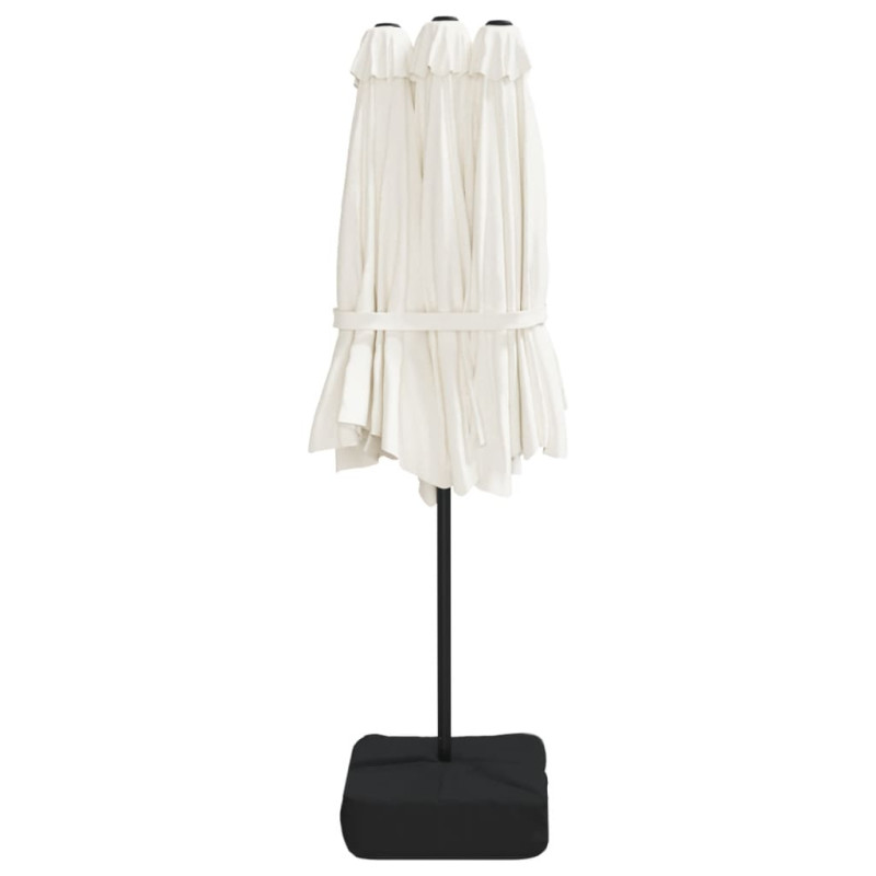 Podwójny parasol ogrodowy z LED, piaskowy, 449x245 cm