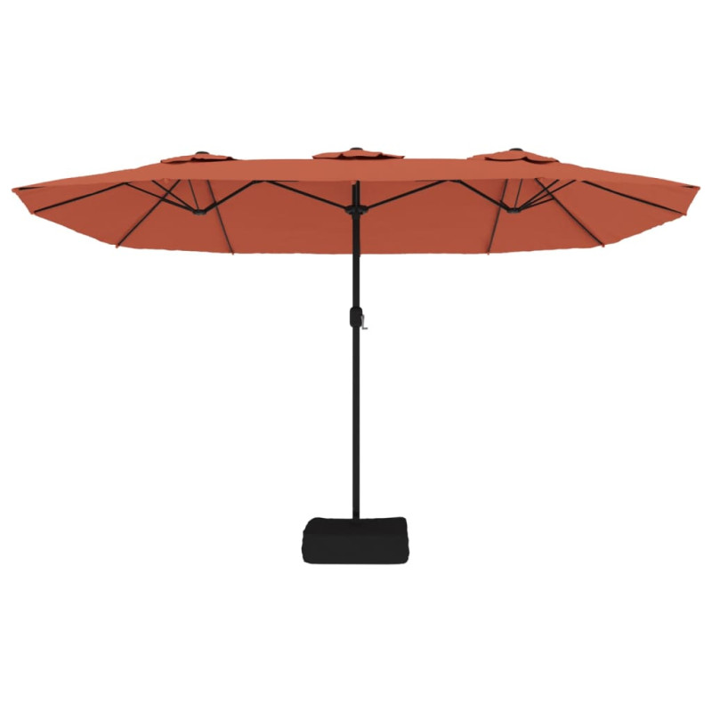 Podwójny parasol ogrodowy z LED, terakotowy, 449x245 cm