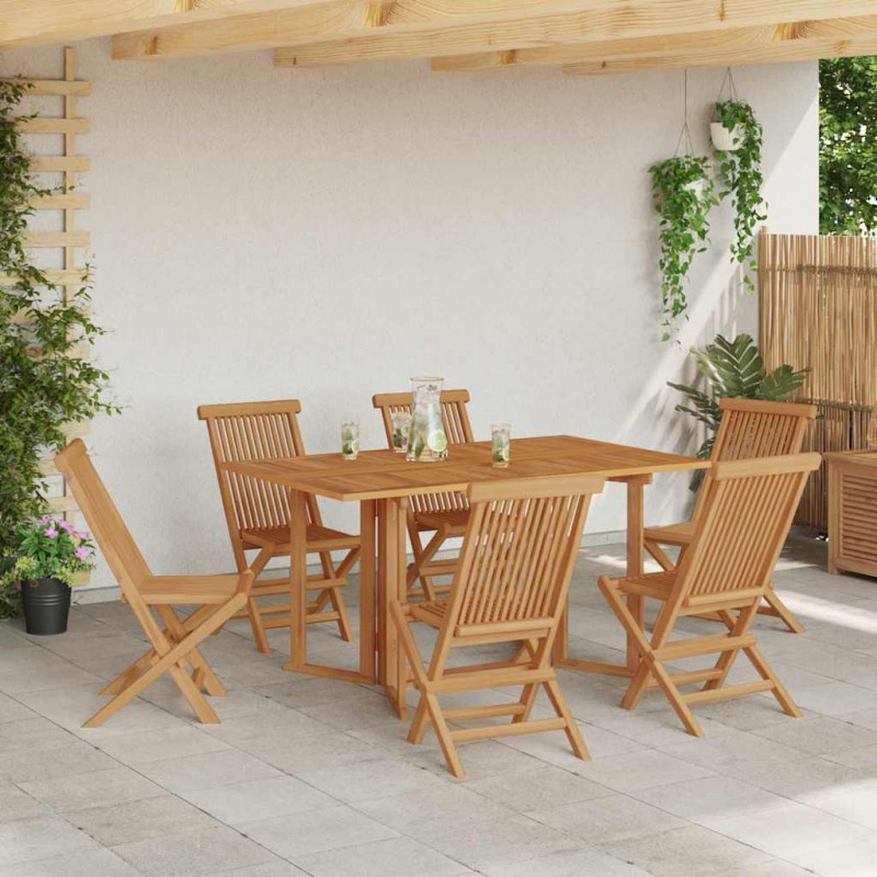 Zestaw do jadalni w ogrodzie 7 pcs Brązowy Lite drewno teakowe