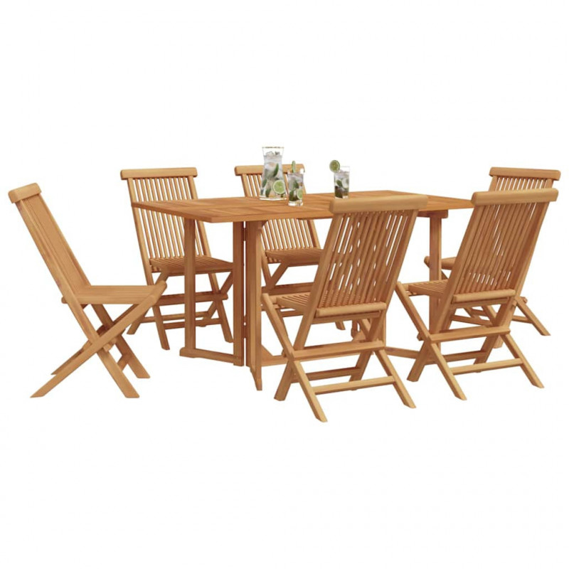 Zestaw do jadalni w ogrodzie 7 pcs Brązowy Lite drewno teakowe