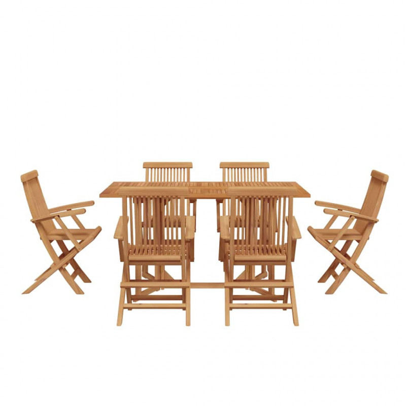Zestaw do jadalni w ogrodzie 7 pcs Brązowy Lite drewno teakowe