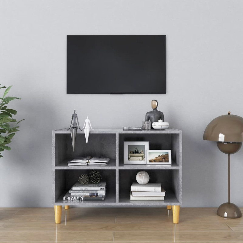 Szafka TV z drewnianymi nóżkami, szarość betonu, 69,5x30x50 cm