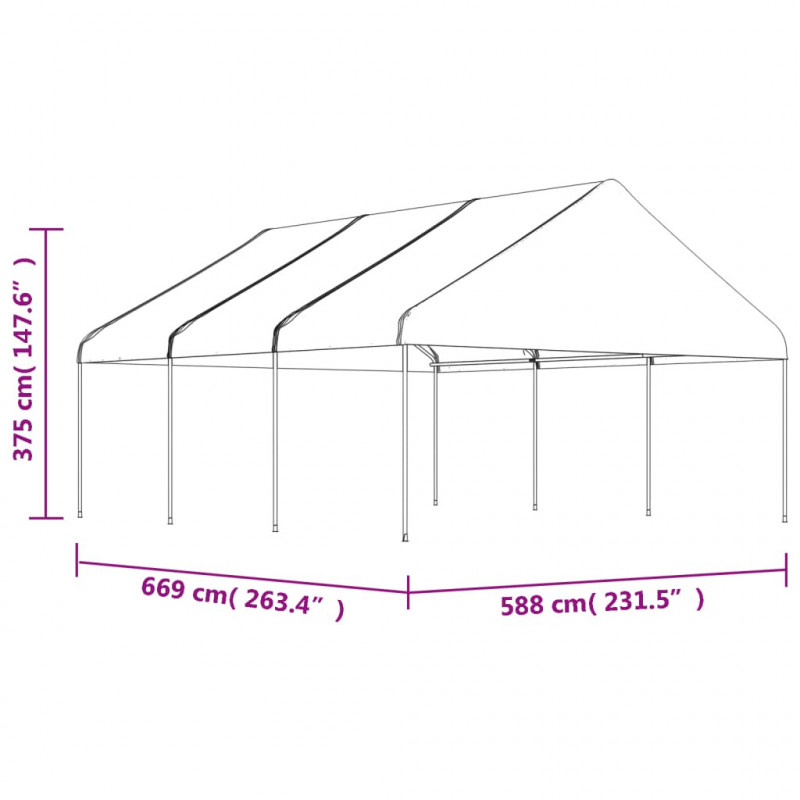 Namiot ogrodowy z dachem, biały, 6,69x5,88x3,75 m, polietylen