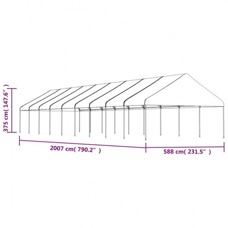 Namiot ogrodowy z dachem, biały, 20,07x5,88x3,75 m, polietylen