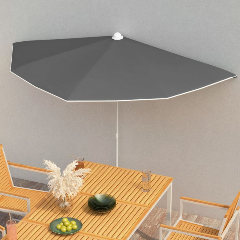 Półokrągły parasol ogrodowy na słupku, 180x90 cm, antracytowy