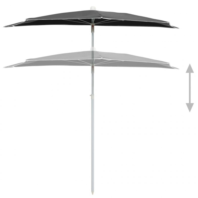 Półokrągły parasol ogrodowy na słupku, 180x90 cm, antracytowy