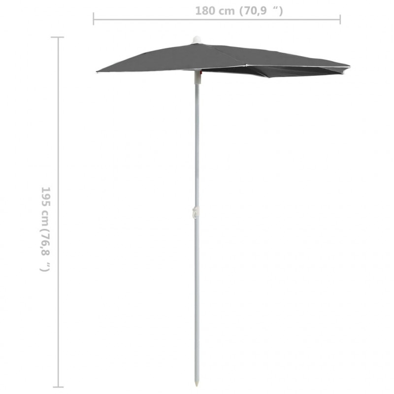Półokrągły parasol ogrodowy na słupku, 180x90 cm, antracytowy