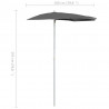 Półokrągły parasol ogrodowy na słupku, 180x90 cm, antracytowy