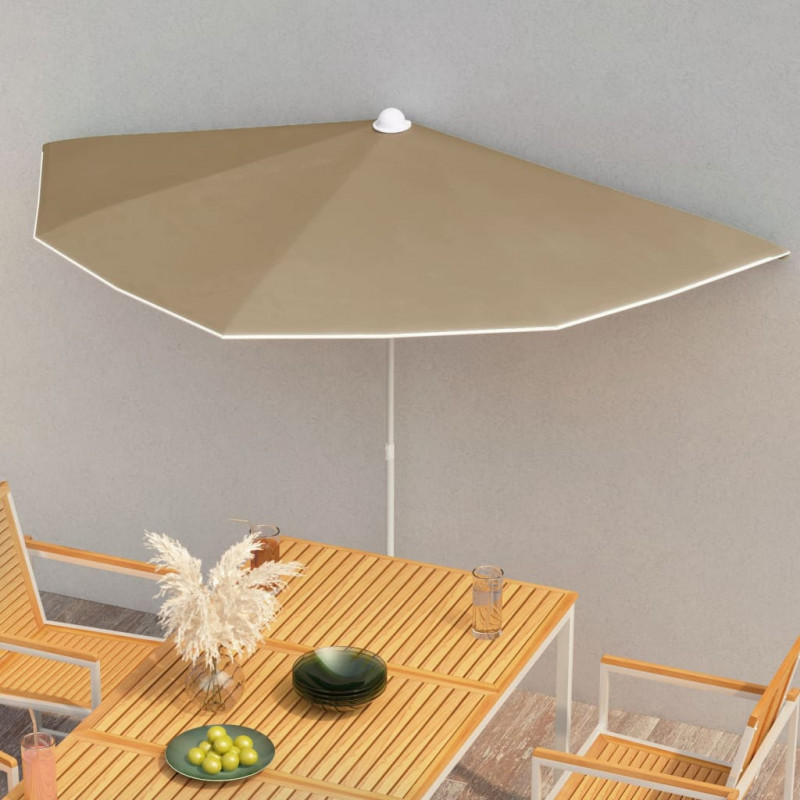 Półokrągły parasol ogrodowy na słupku, 180x90 cm, kolor taupe